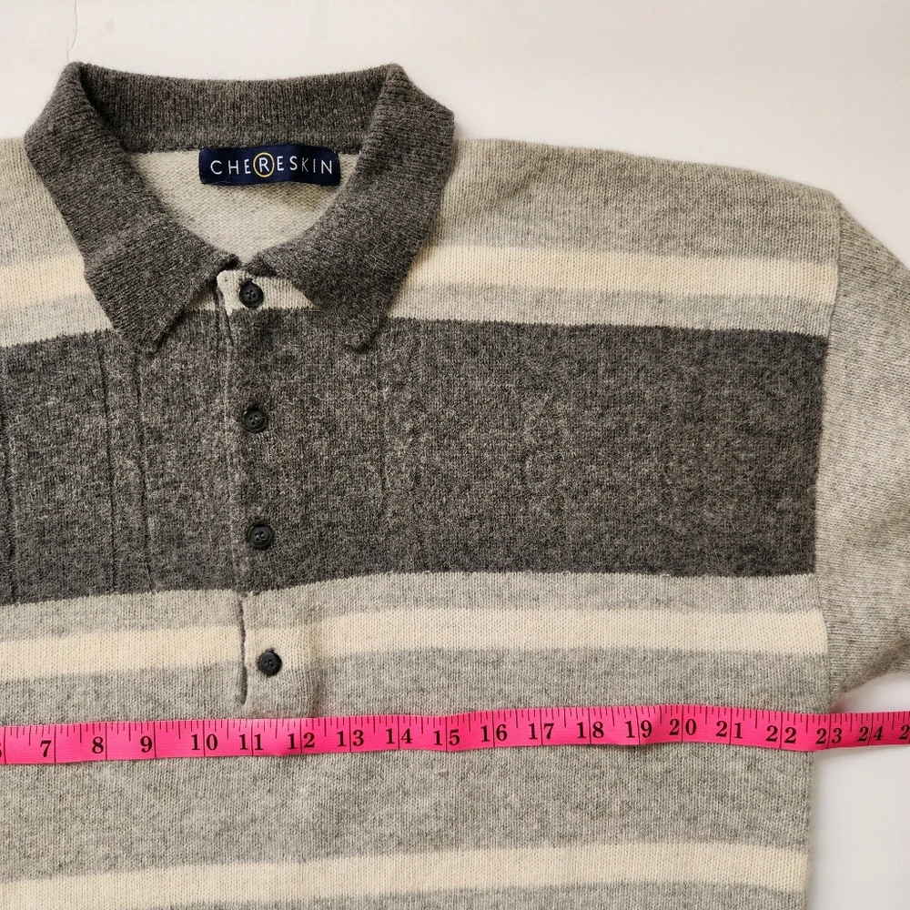 Vintage Ron Chereskin Lamswool Angora Rabbit Hair Men's Gray Striped  Sweater